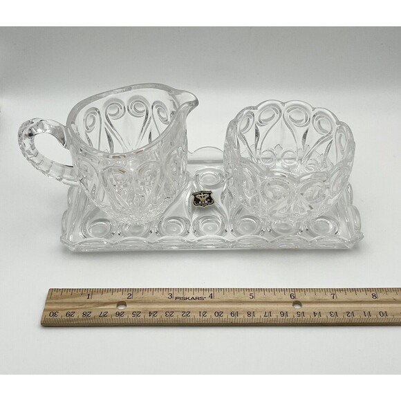 Vintage Golden Crown Lead Crystal 3-Piece Creamer, Sugar Bowl & Tray Set Germany - Picture 2 of 12